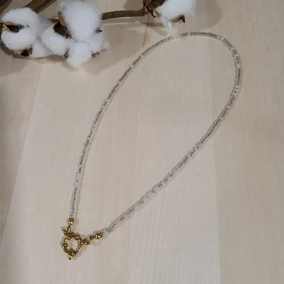 🩶🤍NEW🩶🤍 PRETTY!! SS 3MM Glass Bead Anchor Necklace in GREY,SILVER, &WHITE - Picture 6 of 13